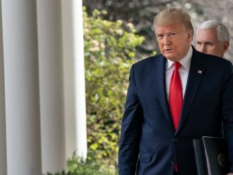 President Donald J. Trump, joined by Vice President Mike Pence, walks to a news conference Friday, March 13, 2020, in the Rose Garden of the White House. (Official White House Photo by D.Myles Cullen)