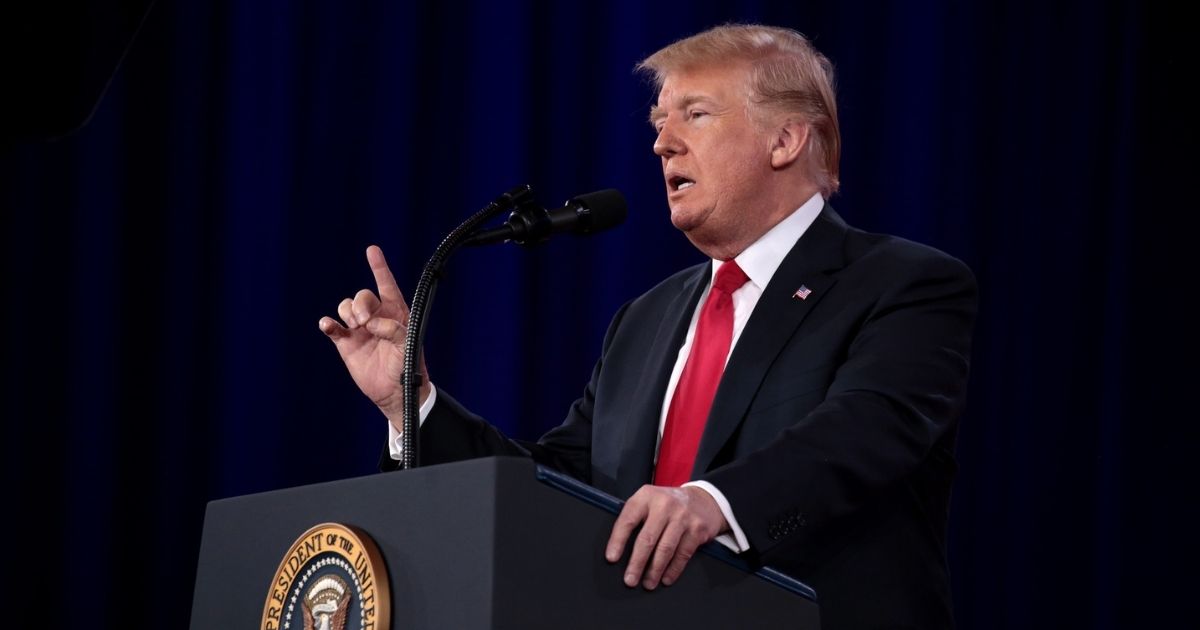 President of the United States Donald Trump speaking at the 2018 Conservative Political Action Conference (CPAC) in National Harbor, Maryland.