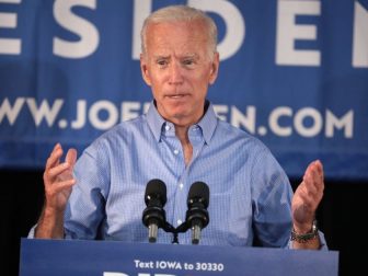 Former Vice President of the United States Joe Biden speaking with supporters at a community event at the Best Western Regency Inn in Marshalltown, Iowa.