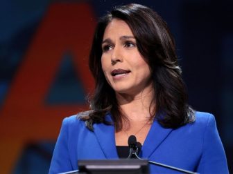 U.S. Congresswoman Tulsi Gabbard speaking with attendees at the 2019 California Democratic Party State Convention at the George R. Moscone Convention Center in San Francisco, California.