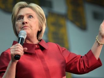 Former Secretary of State Hillary Clinton speaking with supporters at a campaign rally at Carl Hayden High School in Phoenix, Arizona.