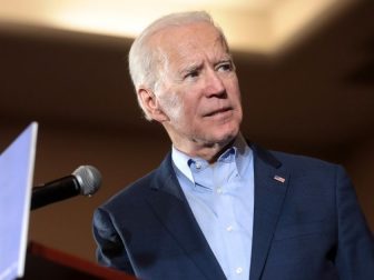 Former Vice President of the United States Joe Biden speaking with supporters at a community event at Sun City MacDonald Ranch in Henderson, Nevada.