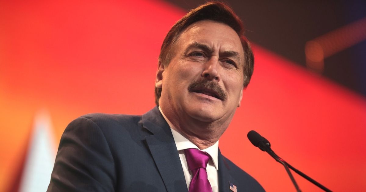 Mike Lindell speaking with attendees at the 2020 Student Action Summit hosted by Turning Point USA at the Palm Beach County Convention Center in West Palm Beach, Florida.