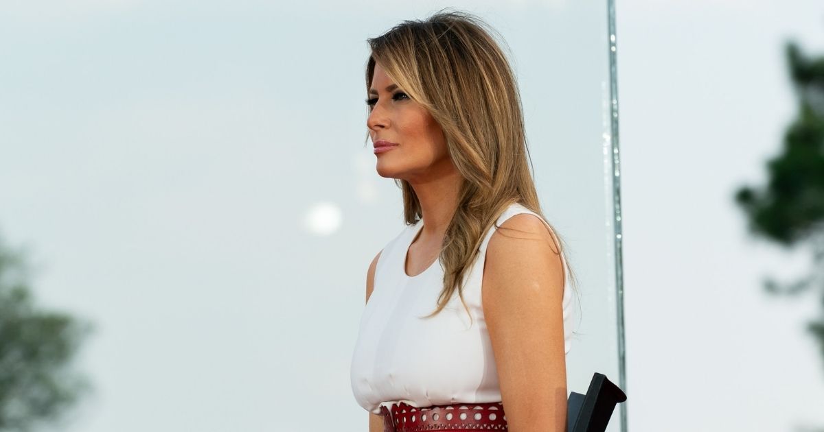First Lady Melania Trump looks on as President Donald J. Trump delivers remarks during the 2020 Salute to America event Saturday, July 4, 2020, on the South Lawn of the White House. (Official White House Photo by Andrea Hanks)