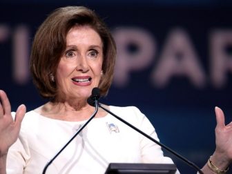 Speaker of the House Nancy Pelosi speaking with attendees at the 2019 California Democratic Party State Convention at the George R. Moscone Convention Center in San Francisco, California.