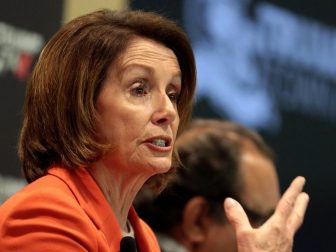 Minority Leader Nancy Pelosi speaking with attendees at a Trump Tax Town Hall hosted by Tax March at Events on Jackson in Phoenix, Arizona.