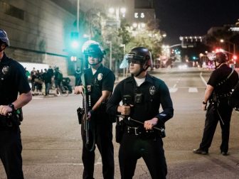 Police at a protest in Los Angeles, California