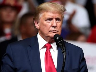 President of the United States Donald Trump speaking with supporters at a "Keep America Great" rally at Arizona Veterans Memorial Coliseum in Phoenix, Arizona.