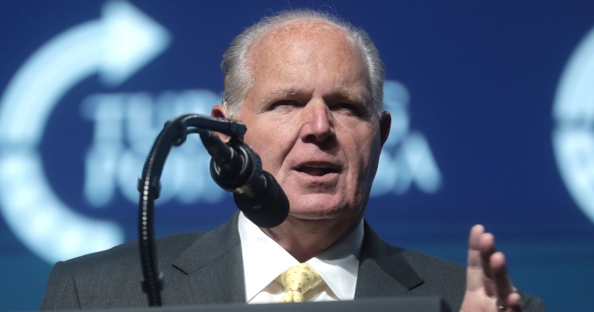 Rush Limbaugh speaking with attendees at the 2019 Student Action Summit hosted by Turning Point USA at the Palm Beach County Convention Center in West Palm Beach, Florida.