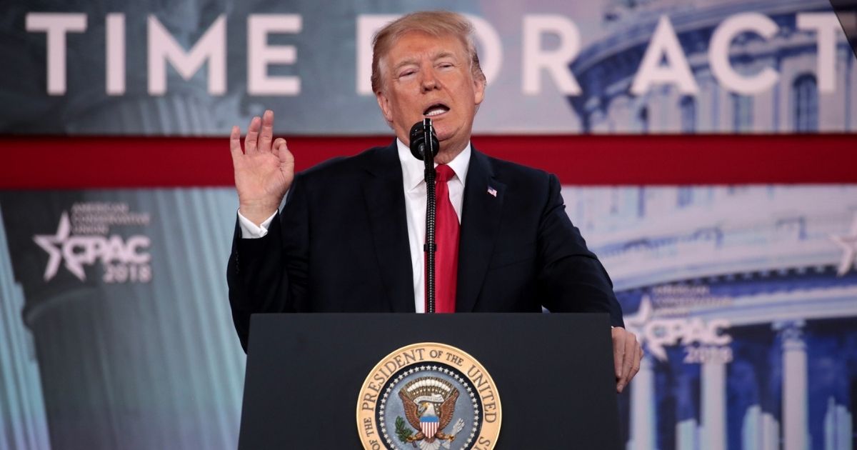 President of the United States Donald Trump speaking at the 2018 Conservative Political Action Conference (CPAC) in National Harbor, Maryland.