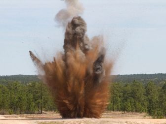 A 40-pound crater charge is set off by Florida National Guardsmen to create a crater obstacle April 10 at McCrady Training Center. Soldiers learned numerous new techniques during a two-week Combat Engineer Course, reclassifying as 12B at McCrady Training Center. The classes encompassed breaching doors, creating craters and other obstacles and recognizing Improvised Explosive Devices (IEDs) and other traps. (Photo by Sgt. Brad Mincey, 108th Public Affairs Detachment/Released)