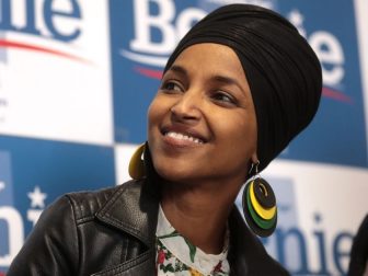 U.S. Congresswoman Ilhan Omar speaking with supporters of U.S. Senator Bernie Sanders at a canvass launch at the Bernie Sanders for President southwest campaign office in Las Vegas, Nevada.