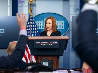 Press Secretary Jen Psaki takes questions from reporters during a press briefing Monday, Feb. 1, 2021, in the James S. Brady Press Briefing Room of the White House. (Official White House Photo by Chandler West)