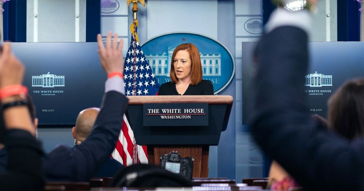 Press Secretary Jen Psaki takes questions from reporters during a press briefing Monday, Feb. 1, 2021, in the James S. Brady Press Briefing Room of the White House. (Official White House Photo by Chandler West)