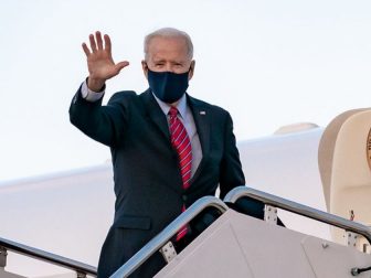 President Joe Biden waves as he boards Air Force One at Joint Base Andrews, Maryland Friday, Feb. 5, 2021, en route to New Castle County Airport in New Castle, Delaware. (Official White House Photo by Carlos Fyfe)