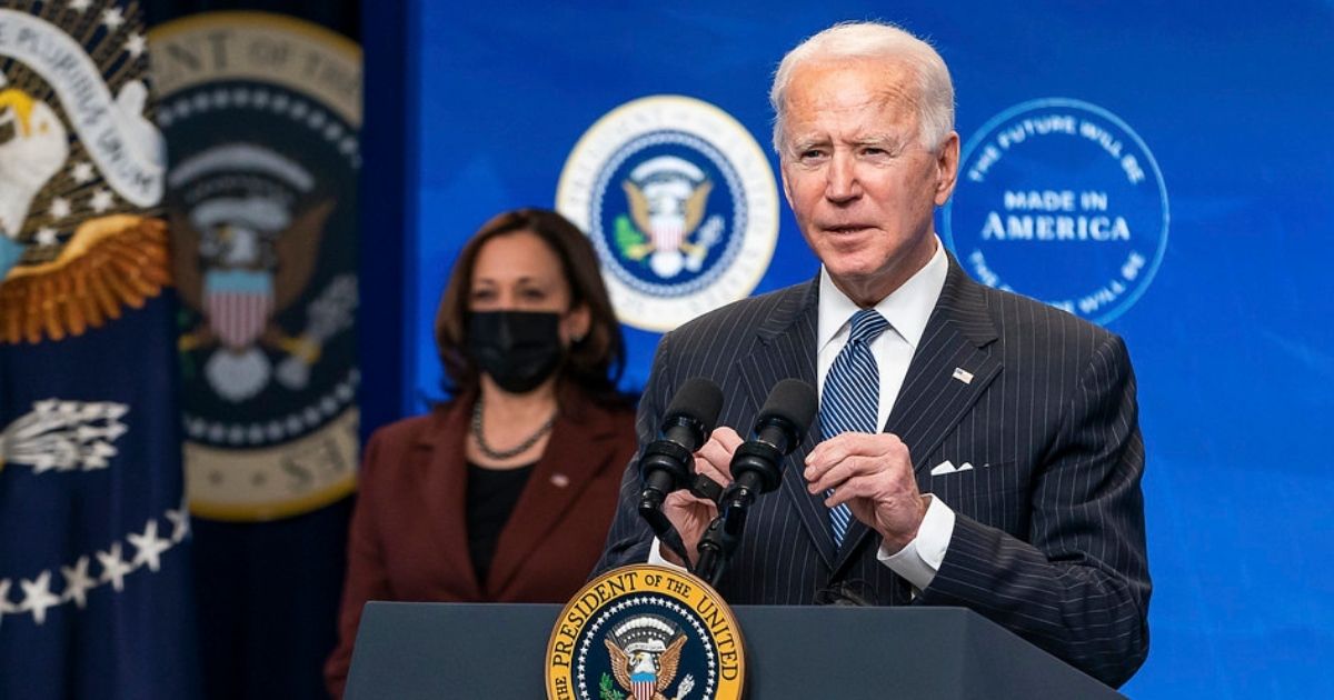 President Joe Biden, joined by Vice President Kamala Harris, delivers remarks on his “Buy American” initiative Monday, Jan. 25, 2021, in the South Court Auditorium of the Eisenhower Executive Office Building at the White House. (Official White House Photo by Adam Schultz)