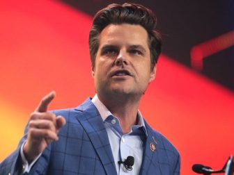 U.S. Congressman Matt Gaetz speaking with attendees at the 2020 Student Action Summit hosted by Turning Point USA at the Palm Beach County Convention Center in West Palm Beach, Florida.