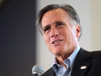 Former Govenor Mitt Romney speaking with supporters of U.S. Congresswoman Martha McSally at a campaign rally at The Falls Event Center in Gilbert, Arizona.