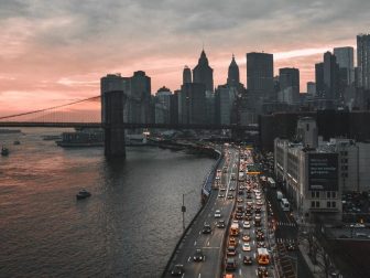 Birds eye view of city during dawn