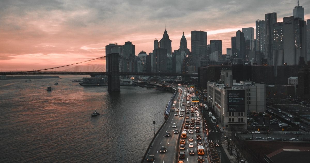 Birds eye view of city during dawn