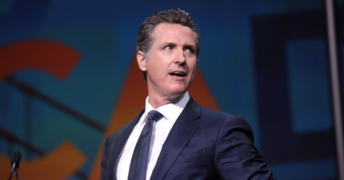 Governor Gavin Newsom speaking with attendees at the 2019 California Democratic Party State Convention at the George R. Moscone Convention Center in San Francisco, California.