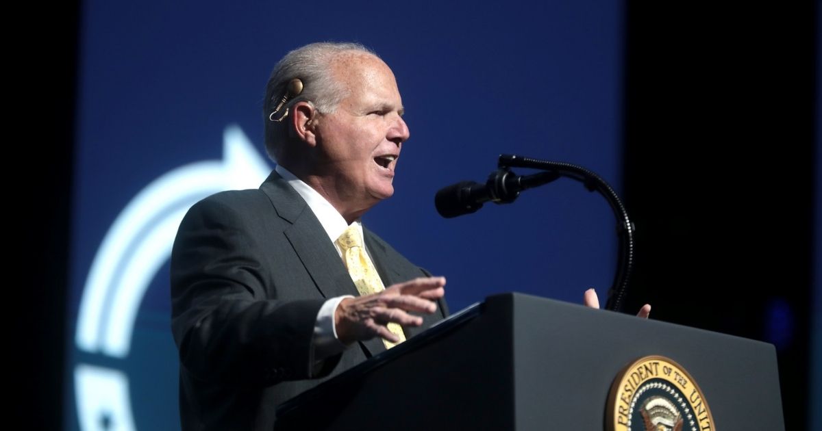 Rush Limbaugh speaking with attendees at the 2019 Student Action Summit hosted by Turning Point USA at the Palm Beach County Convention Center in West Palm Beach, Florida.