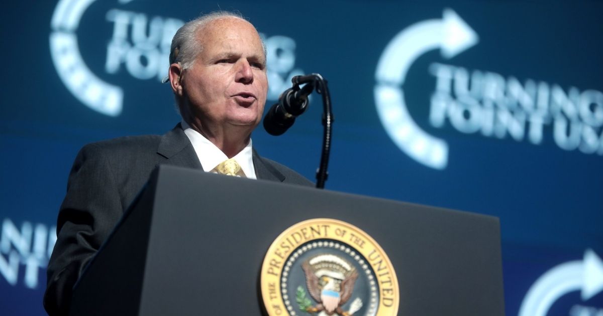 Rush Limbaugh speaking with attendees at the 2019 Student Action Summit hosted by Turning Point USA at the Palm Beach County Convention Center in West Palm Beach, Florida.