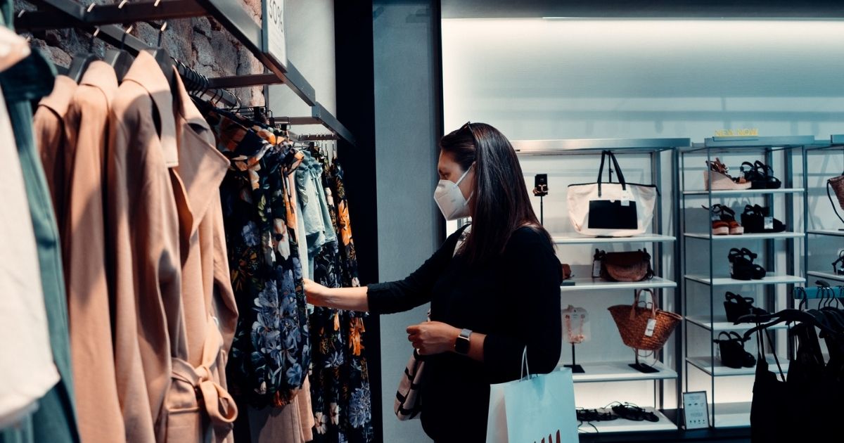 Woman shopping with a mask on