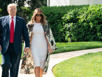 President Donald J. Trump and First Lady Melania Trump walk from the Oval Office to board Marine One Thursday, April 18, 2019, at the White House. (Official White House Photo by Andrea Hanks)