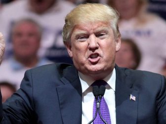 Donald Trump speaking with supporters at a campaign rally at the South Point Arena in Las Vegas, Nevada.