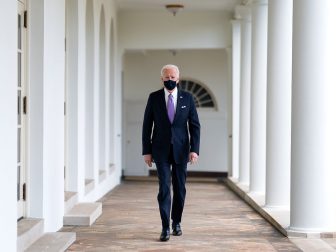 President Joe Biden walks along the Colonnade Thursday, Jan. 21, 2021, to the Oval Office of the White House. (Official White House Photo by Adam Schultz)