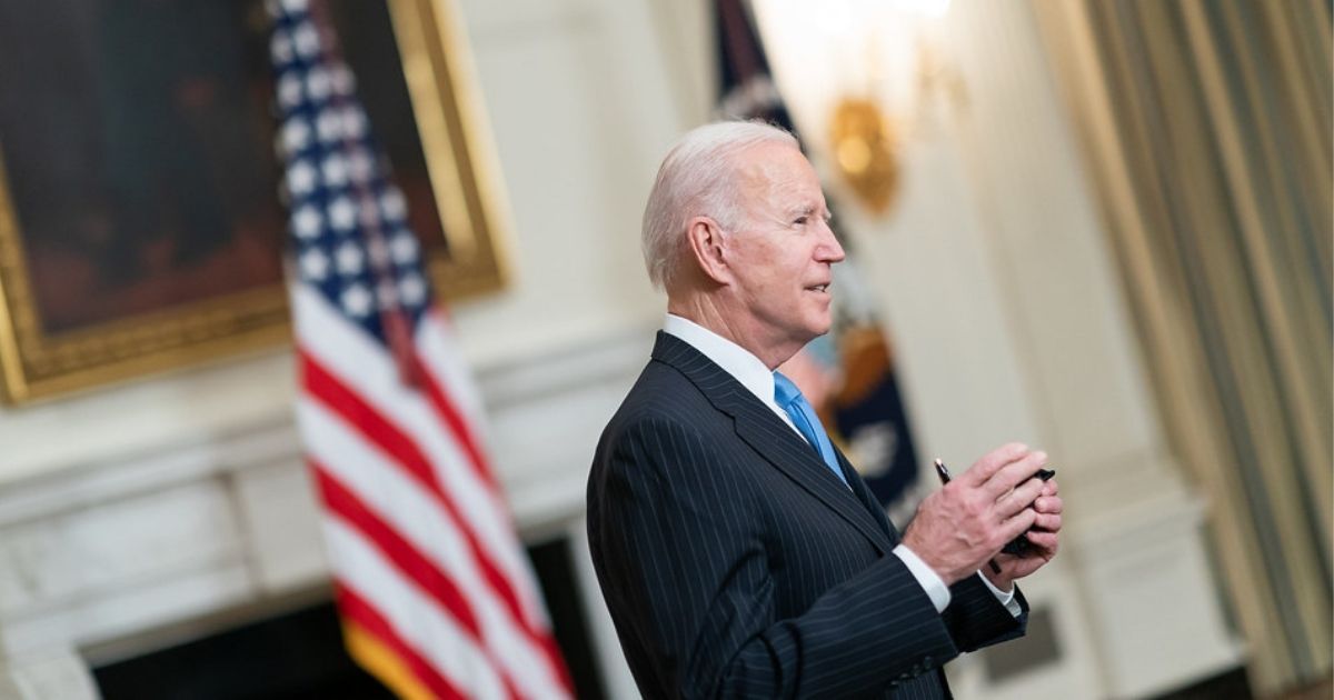 President Joe Biden talks to members of the press in the State Dining Room of the White House Tuesday, March 2, 2021, after delivering remarks during a COVID-19 announcement. (Official White House Photo by Adam Schultz)