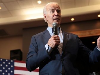 Former Vice President of the United States Joe Biden speaking with supporters at a community event at Sun City MacDonald Ranch in Henderson, Nevada.