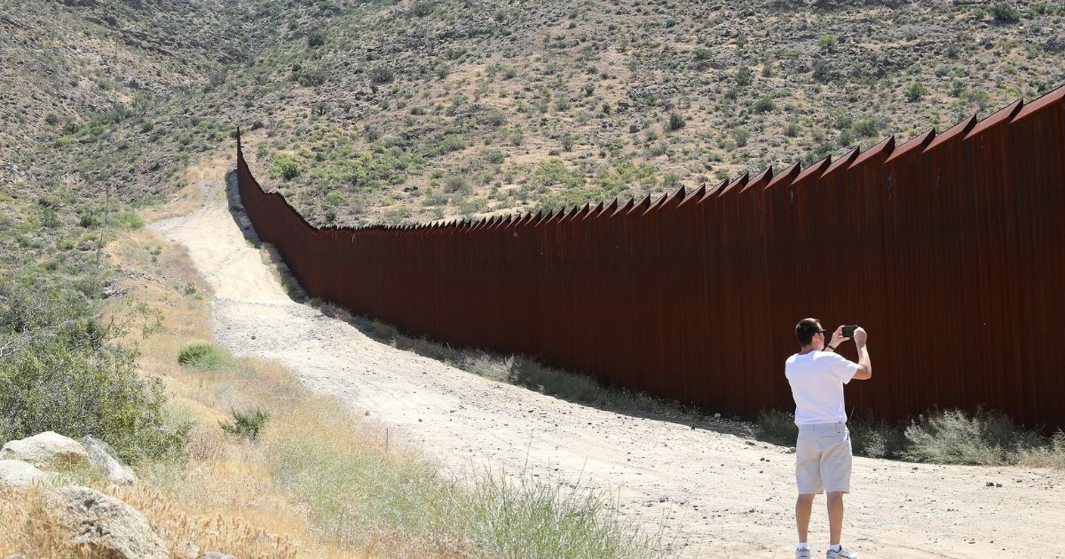 In the mountainous area between San Diego and El Centro, the wall contains numerous gaps due to the steep terrain, such as the missing section to the left.