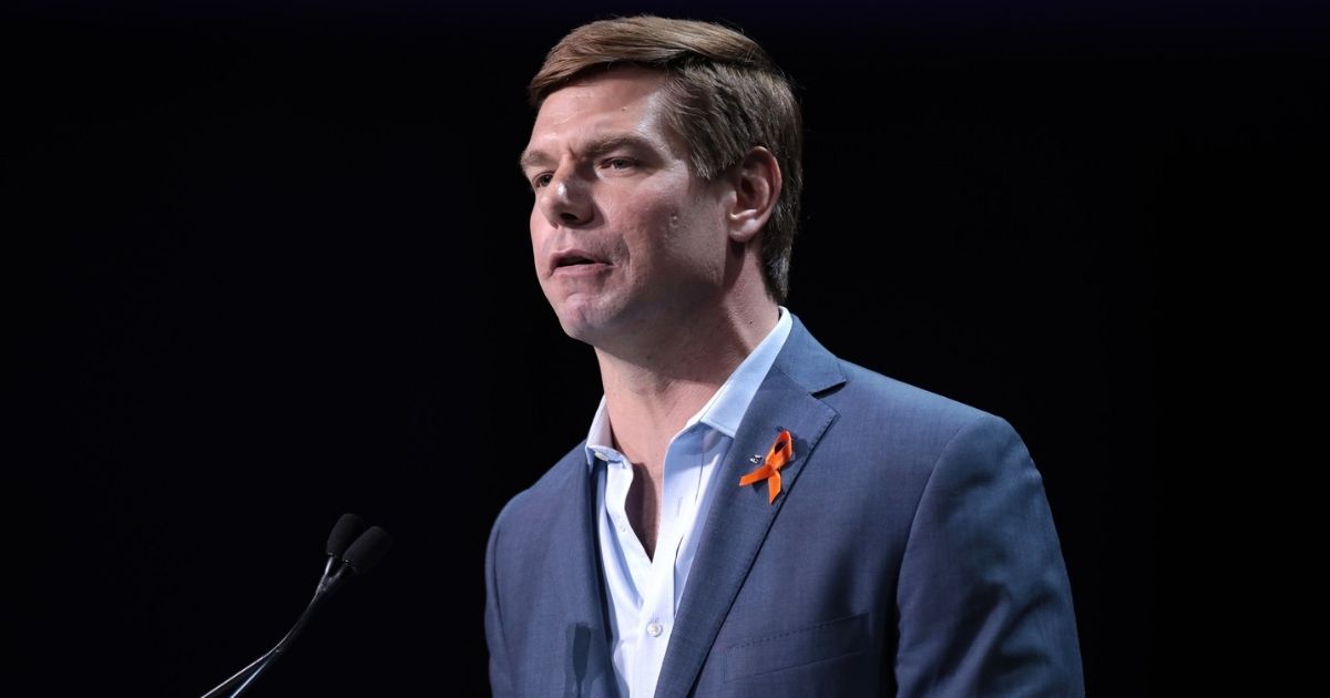 U.S. Congressman Eric Swalwell speaking with attendees at the 2019 California Democratic Party State Convention at the George R. Moscone Convention Center in San Francisco, California.