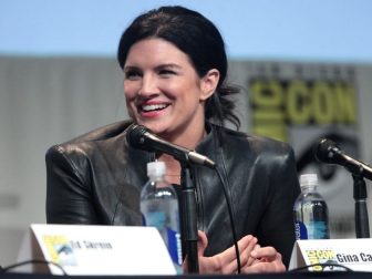 Gina Carano speaking at the 2015 San Diego Comic Con International, for "Deadpool", at the San Diego Convention Center in San Diego, California.