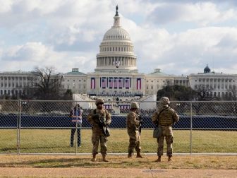 U.S. Army Soldiers with the National Guard secure an area near the U.S. Capitol in Washington, D.C., Jan. 20, 2021. National Guard Soldiers and Airmen from several states have traveled to Washington to provide support to federal and district authorities leading up to the 59th Presidential Inauguration. (U.S. Air National Guard photo by Master Sgt. Matt Hecht)