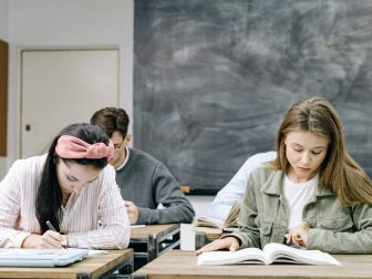 High schoolers studying in a classroom