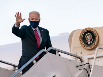 President Joe Biden waves as he boards Air Force One at Joint Base Andrews, Maryland Friday, Feb. 5, 2021, en route to New Castle County Airport in New Castle, Delaware. (Official White House Photo by Carlos Fyfe)
