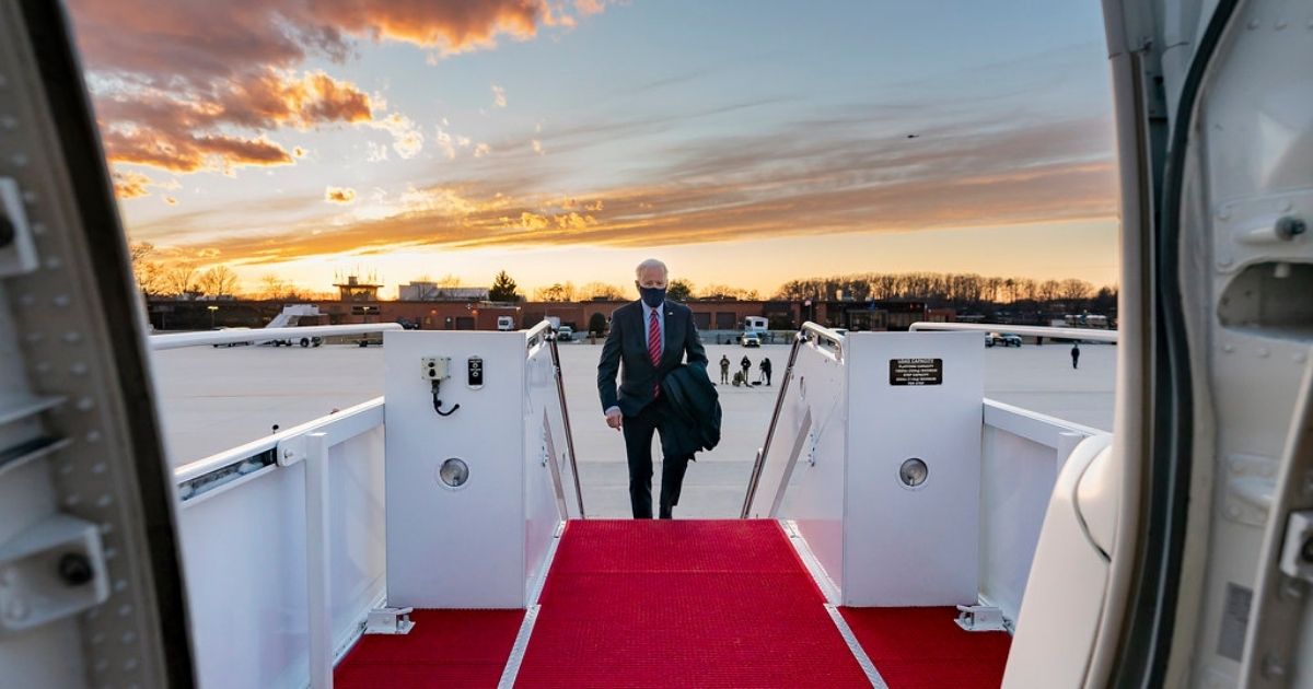 President Joe Biden boards Air Force One at Joint Base Andrews, Maryland Friday, Feb. 5, 2021, en route to New Castle County Airport in New Castle, Delaware. (Official White House Photo by Adam Schultz)