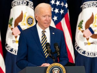 President Joseph R. Biden, Jr., with Vice President Kamala K. Harris and Secretary of State Antony J. Blinken, delivers remarks to State Department employees, at the U.S. Department of State in Washington, D.C., on February 4, 2021. [State Department Photo by Freddie Everett/ Public Domain]