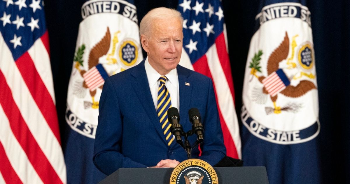 President Joseph R. Biden, Jr., with Vice President Kamala K. Harris and Secretary of State Antony J. Blinken, delivers remarks to State Department employees, at the U.S. Department of State in Washington, D.C., on February 4, 2021. [State Department Photo by Freddie Everett/ Public Domain]