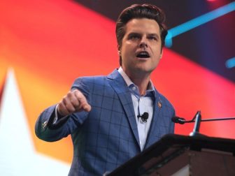 U.S. Congressman Matt Gaetz speaking with attendees at the 2020 Student Action Summit hosted by Turning Point USA at the Palm Beach County Convention Center in West Palm Beach, Florida.