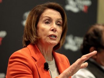 Minority Leader Nancy Pelosi speaking with attendees at a Trump Tax Town Hall hosted by Tax March at Events on Jackson in Phoenix, Arizona.