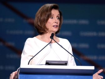 Speaker of the House Nancy Pelosi speaking with attendees at the 2019 California Democratic Party State Convention at the George R. Moscone Convention Center in San Francisco, California.