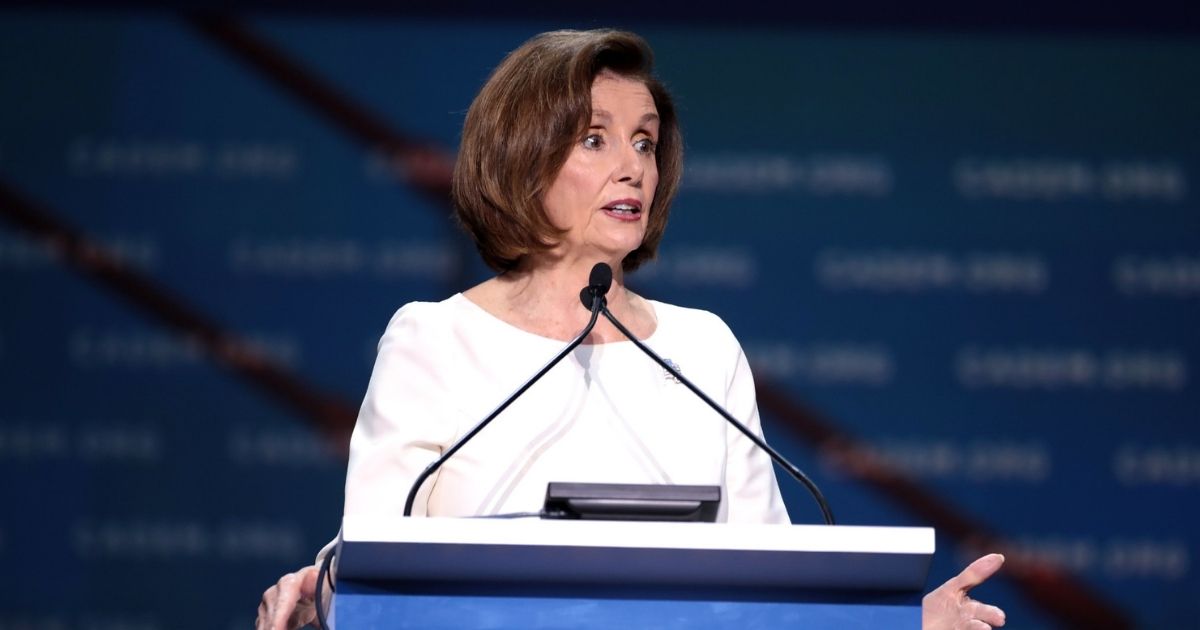 Speaker of the House Nancy Pelosi speaking with attendees at the 2019 California Democratic Party State Convention at the George R. Moscone Convention Center in San Francisco, California.