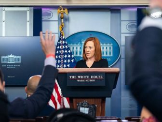Press Secretary Jen Psaki takes questions from reporters during a press briefing Monday, Feb. 1, 2021, in the James S. Brady Press Briefing Room of the White House. (Official White House Photo by Chandler West)