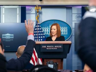 Press Secretary Jen Psaki takes questions from reporters during a press briefing Monday, Feb. 1, 2021, in the James S. Brady Press Briefing Room of the White House. (Official White House Photo by Chandler West)