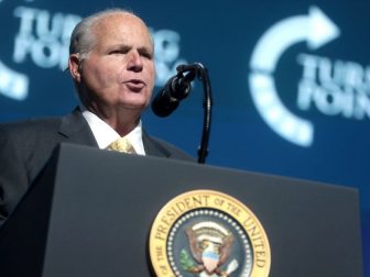 Rush Limbaugh speaking with attendees at the 2019 Student Action Summit hosted by Turning Point USA at the Palm Beach County Convention Center in West Palm Beach, Florida.