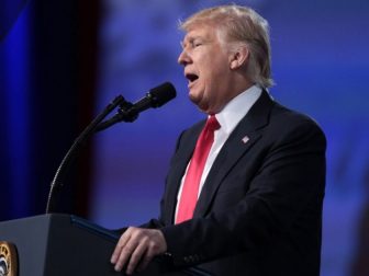 President of the United States Donald Trump speaking at the 2017 Conservative Political Action Conference (CPAC) in National Harbor, Maryland.